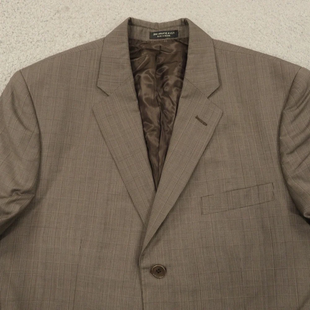 John Varvatos Suit 42R Super 120s Worsted Wool Brown Plaid 35x30 Trousers